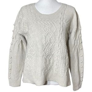 Madewell 100% Wool Cable Knit Sweater XL Cream Gray Boxy Pullover Slouchy